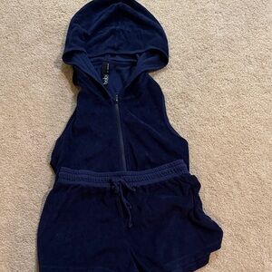 bobi Navy Blue Hooded Vest and Pants Set